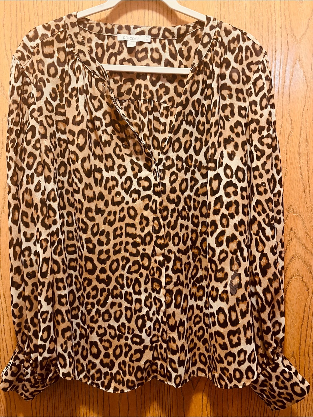 Chico's Leopard Print Button-Front Blouse in Brown and Cream